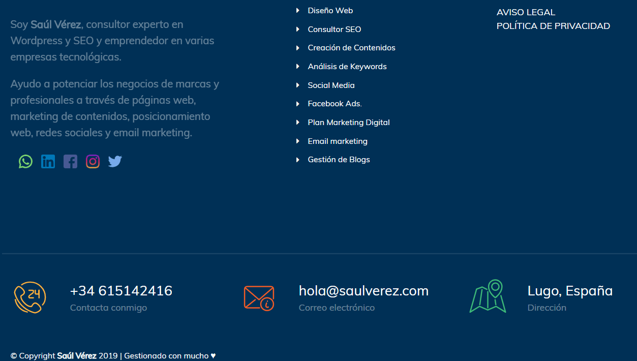 Footer página web saulverez.com
